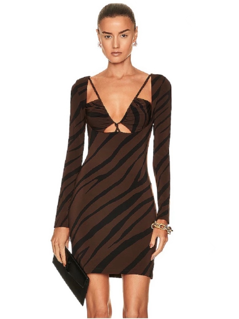 NEW ET OCHS REVOLVE BROWN ZEBRA PRINT CUTOUT MINI DRESS